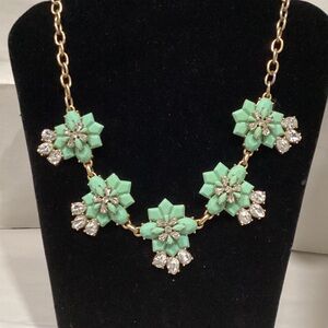J. Crew Mint Green and Gold Floral Necklace